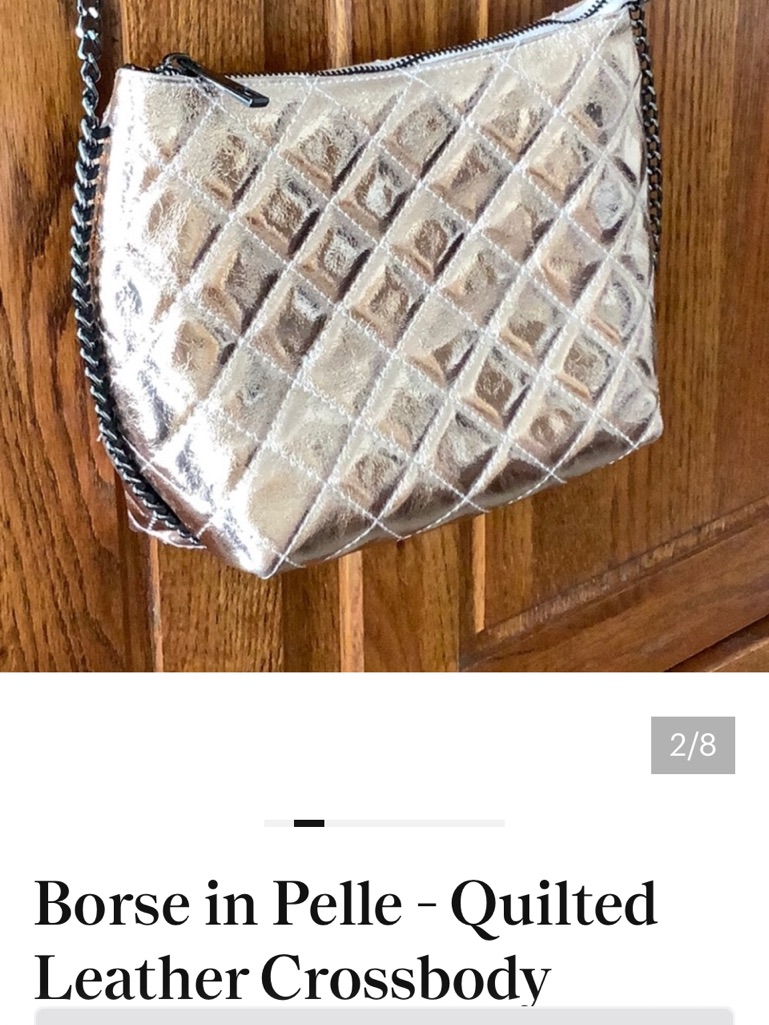 Borse In Pelle - Quilted Leather Crossbody Evening Bag - Blush Metallic Color.